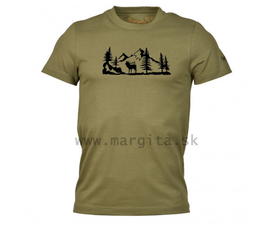 Pánske tričko RANGER OLIVE krátky rukáv - jeleň v lese